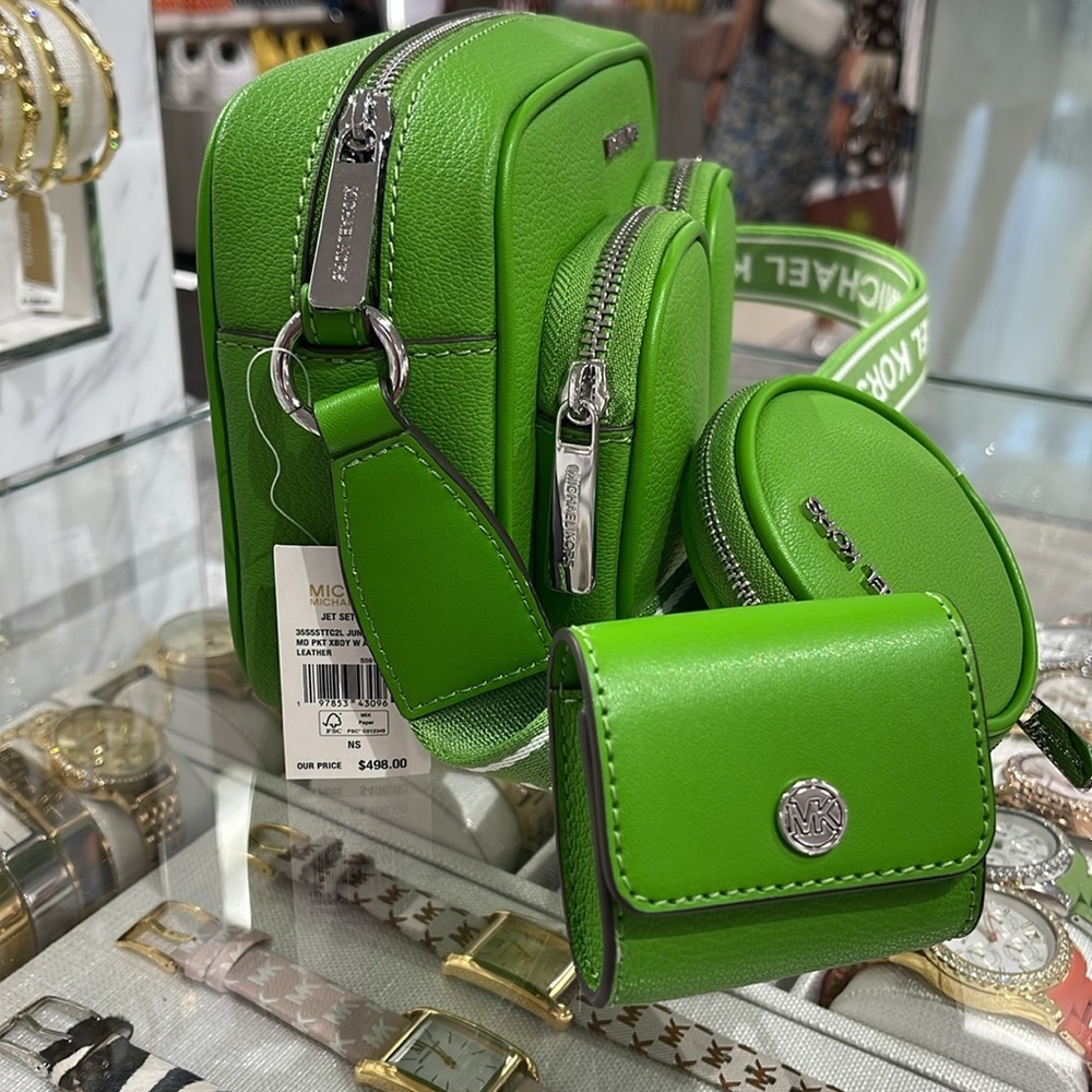 Michael Kors Jet Set Leather Medium Crossbody Bag with Case for Apple Airpods Pr - Picture 2 of 16